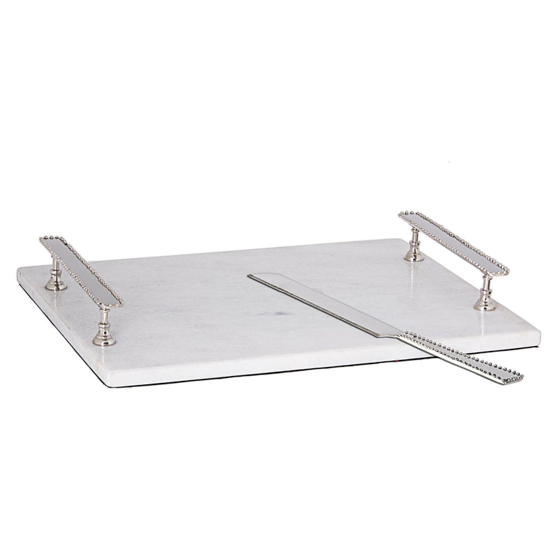 Granite Challah Board/Tray in White with Knife