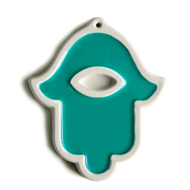 White Concrete Hamsa in Teal by Marit Meisler at Cemment