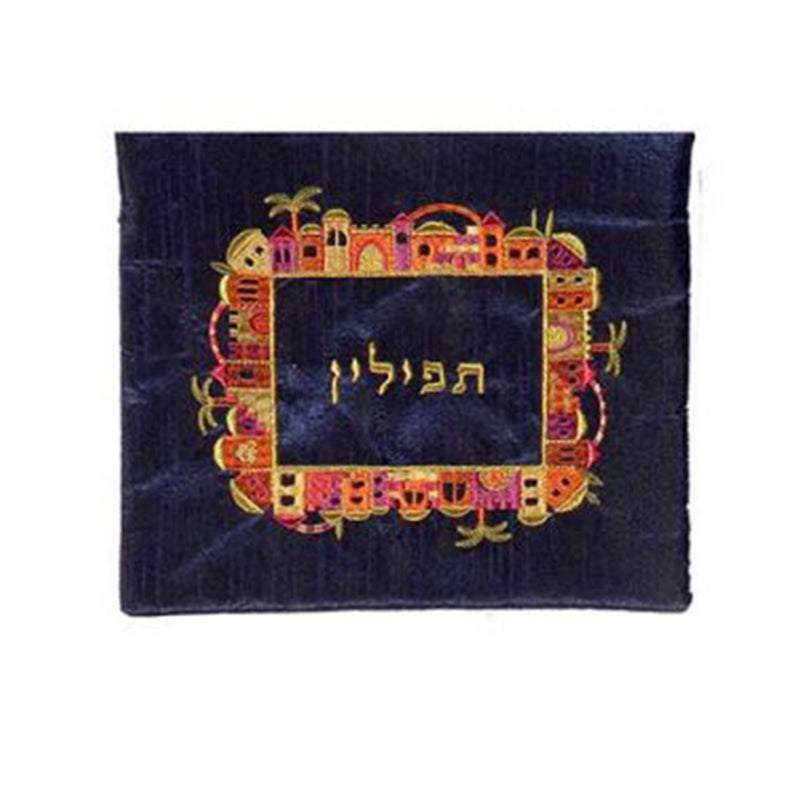 Jerusalem Multi-Colour on Blue Tefillin Bag by Yair Emanuel