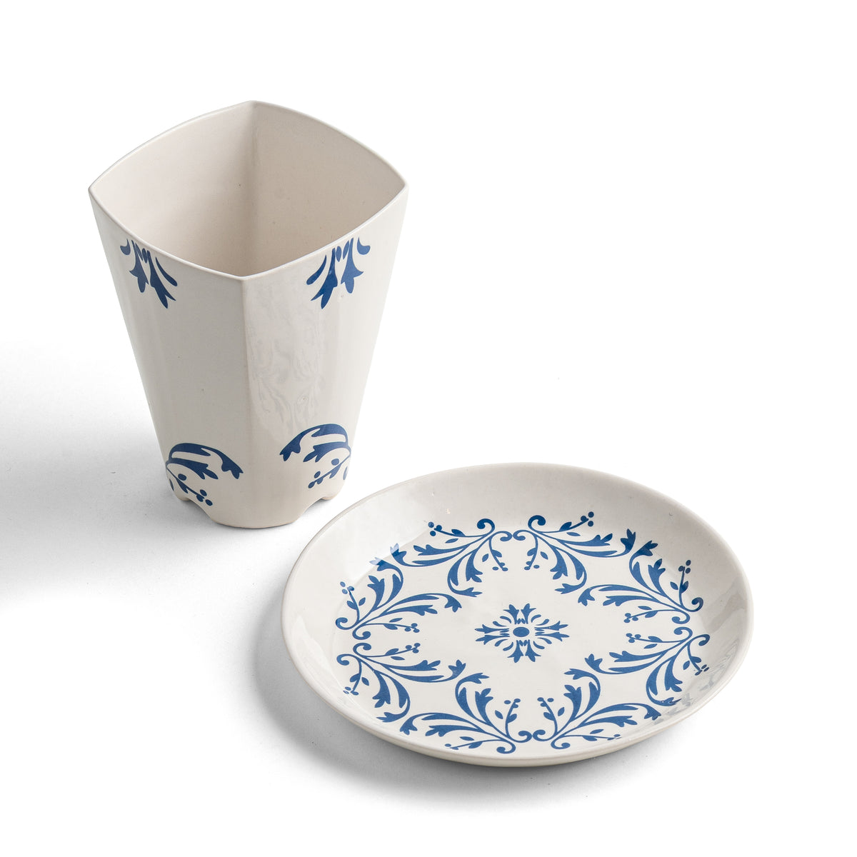 Handmade Square Ceramic Kiddush Cup in Cream with Silver by The Israel Museum