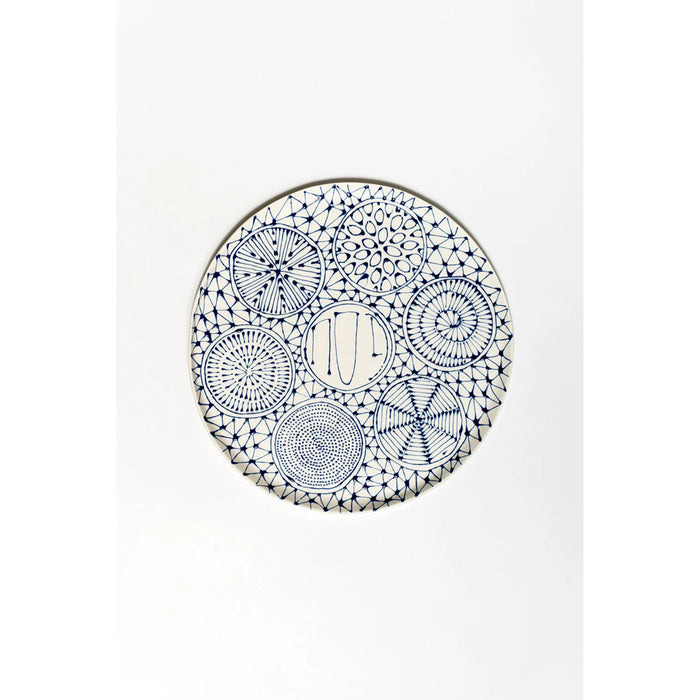 Ceramic Porcelain Seder Plate in White with Blue with Patterns by Maiyan