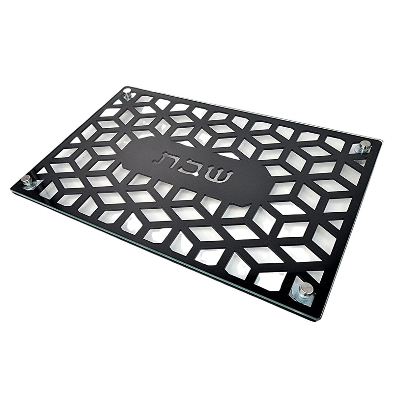 Geo Lattice Black Glass and Acrylic Challah Board and Tray by Lily Art
