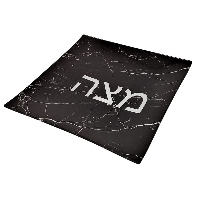 Black Marble Glass Design Matzah Plate by Lily Art