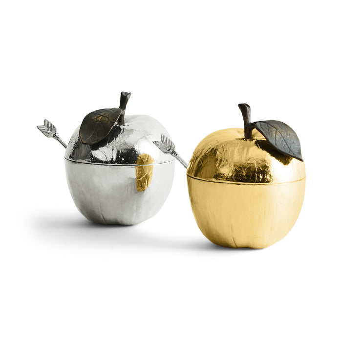 Rosh Hashanah Apple Honey Pot with Spoon in Goldplate by Michael Aram