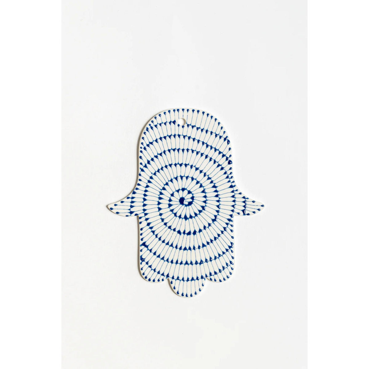 Handmade Ceramic Hamsa with Blue Spiral by Maiyan