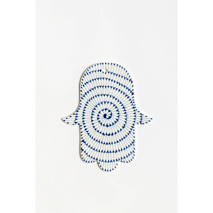 Handmade Ceramic Hamsa with Blue Spiral by Maiyan