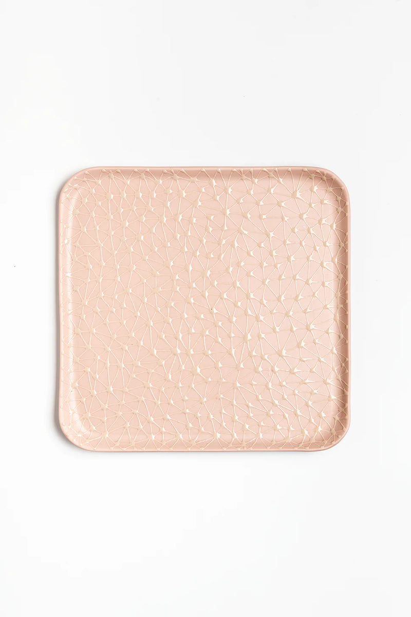 Ceramic Porcelain Textured Matzah Tray in Blush with Cream Stars by Maiyan