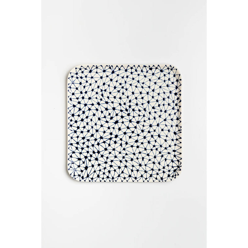 Ceramic Porcelain Textured Matzah Tray in White with Blue Stars by Maiyan