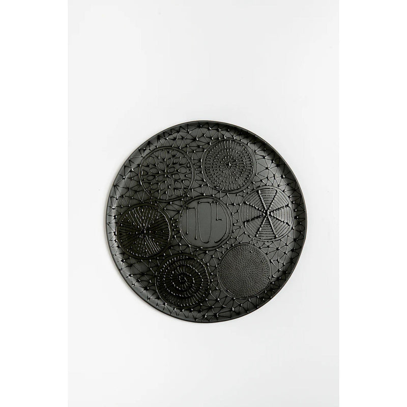 Ceramic Porcelain Seder Plate in Black with Black Patterns by Maiyan