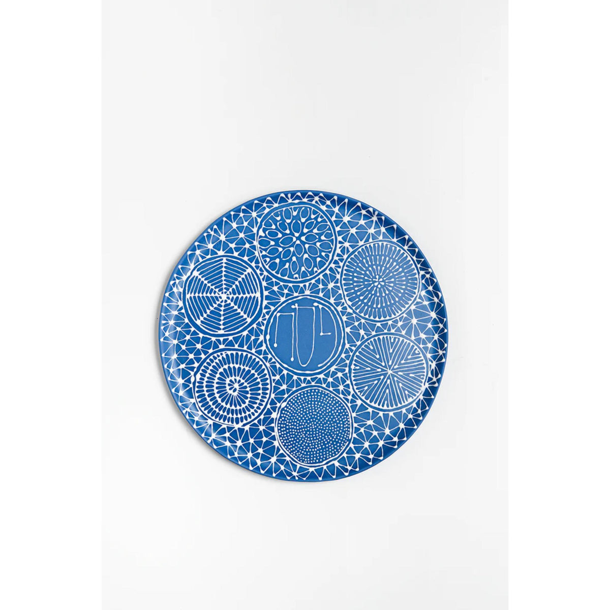 Ceramic Porcelain Seder Plate in Bue with Patterns by Maiyan