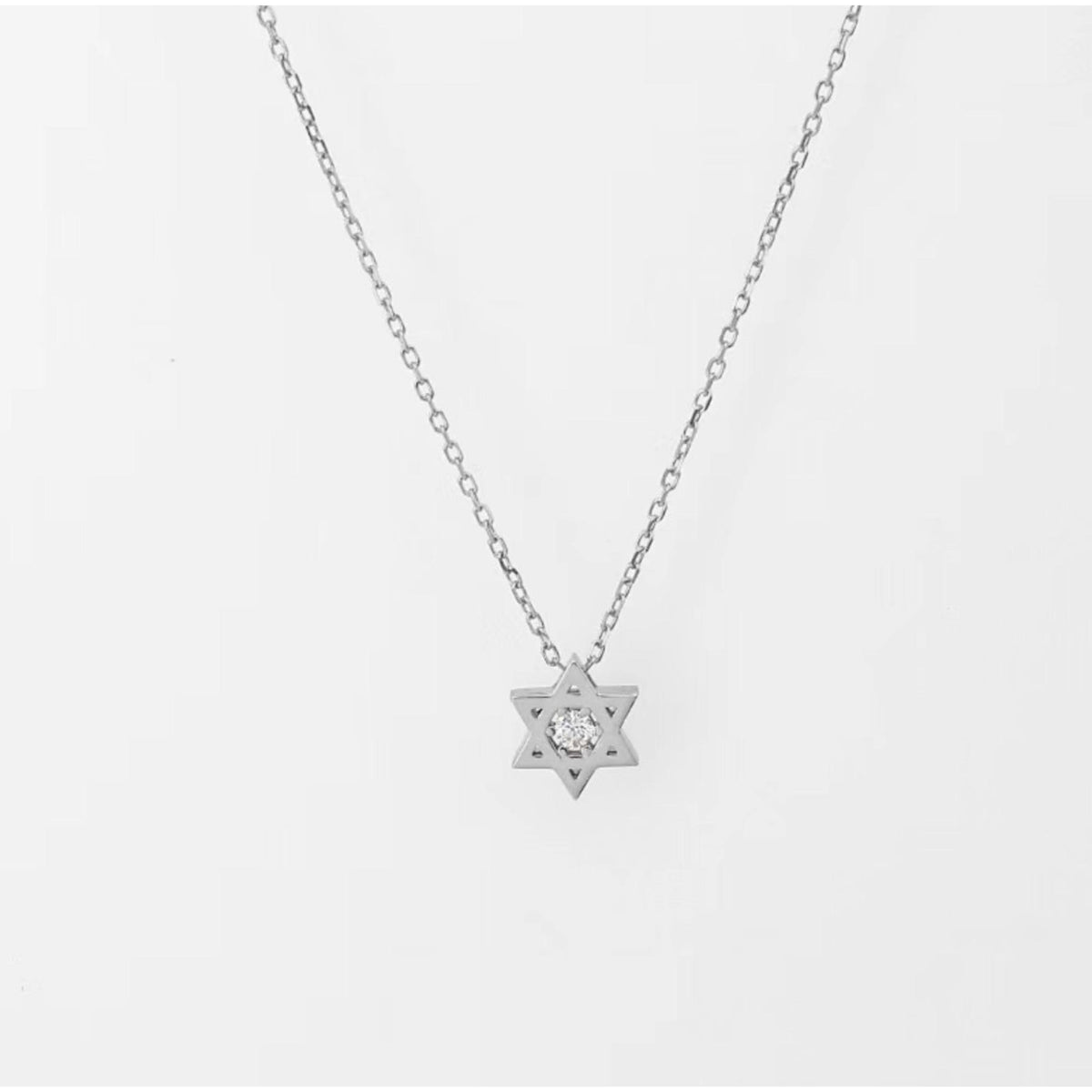 Small Chunky Silver Chain Star of David with Central Cubic Zirconia Pendant Necklace by Penny Levi