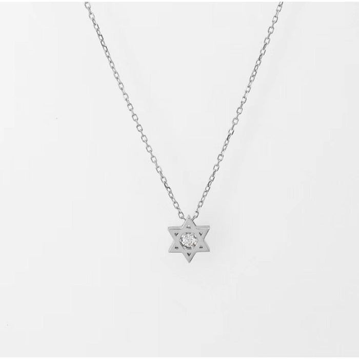 Small Chunky Silver Chain Star of David with Central Cubic Zirconia Pendant Necklace by Penny Levi