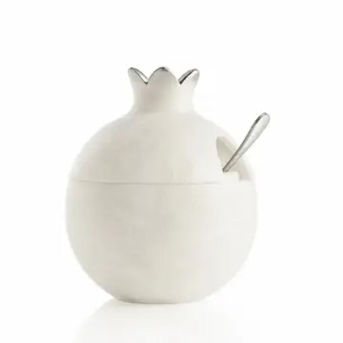 Resin Pomegranate Honey Dish and Spoon in Silver by Waterdale Collection