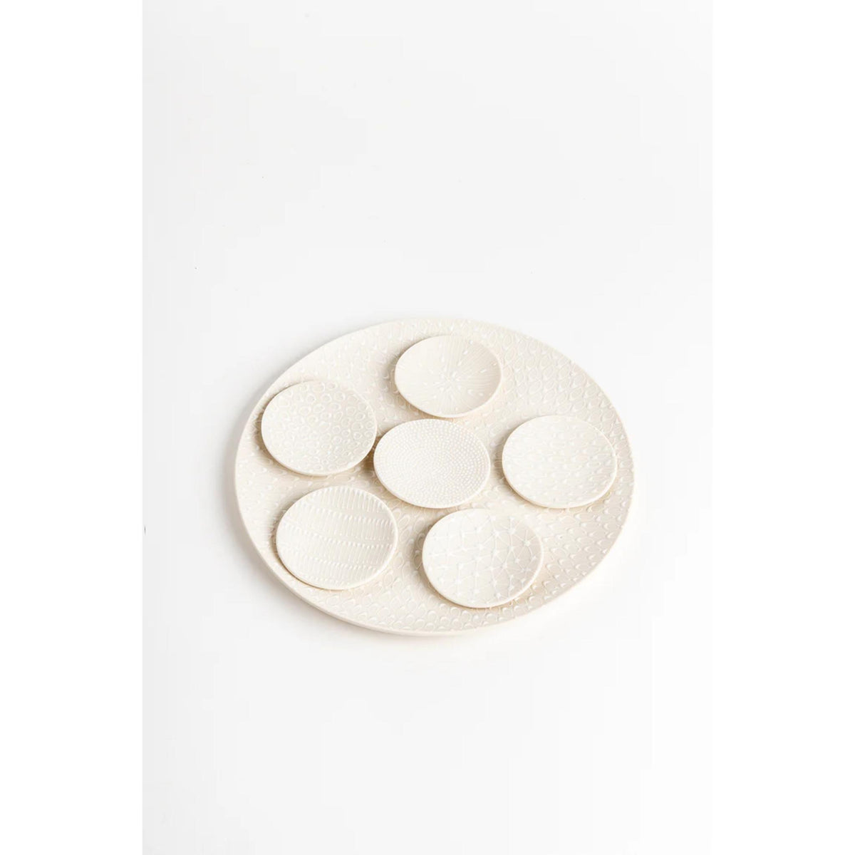 Ceramic Porcelain Seder Plate with dishes in White with Patterns by Maiyan