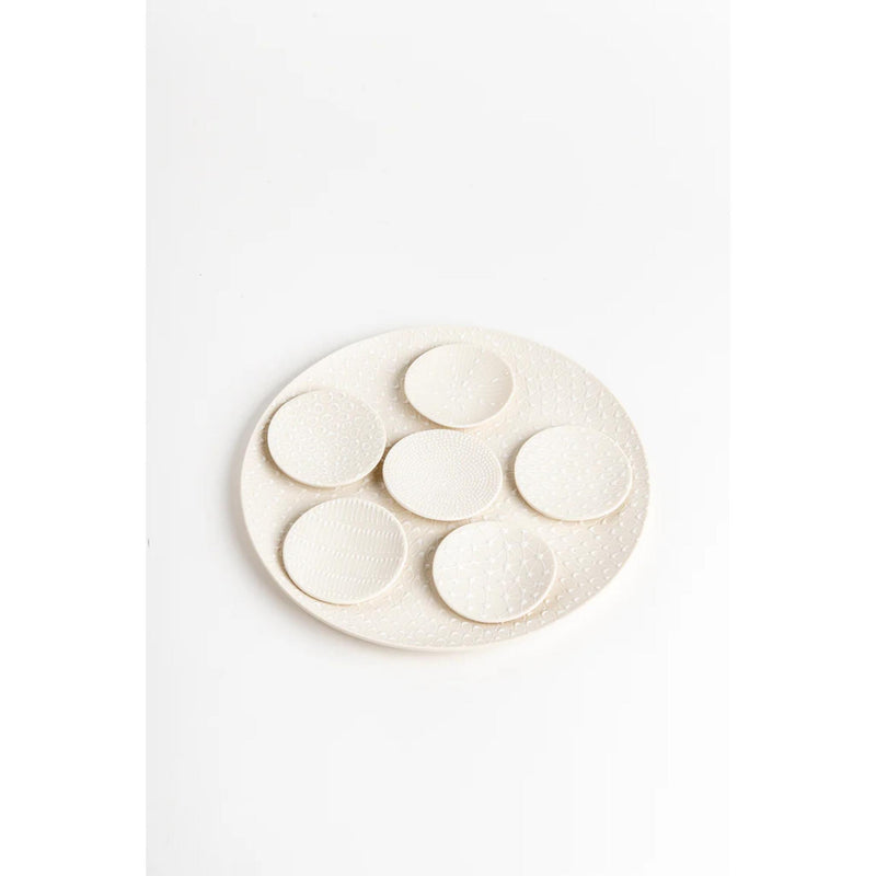 Ceramic Porcelain Seder Plate with dishes in White with Patterns by Maiyan