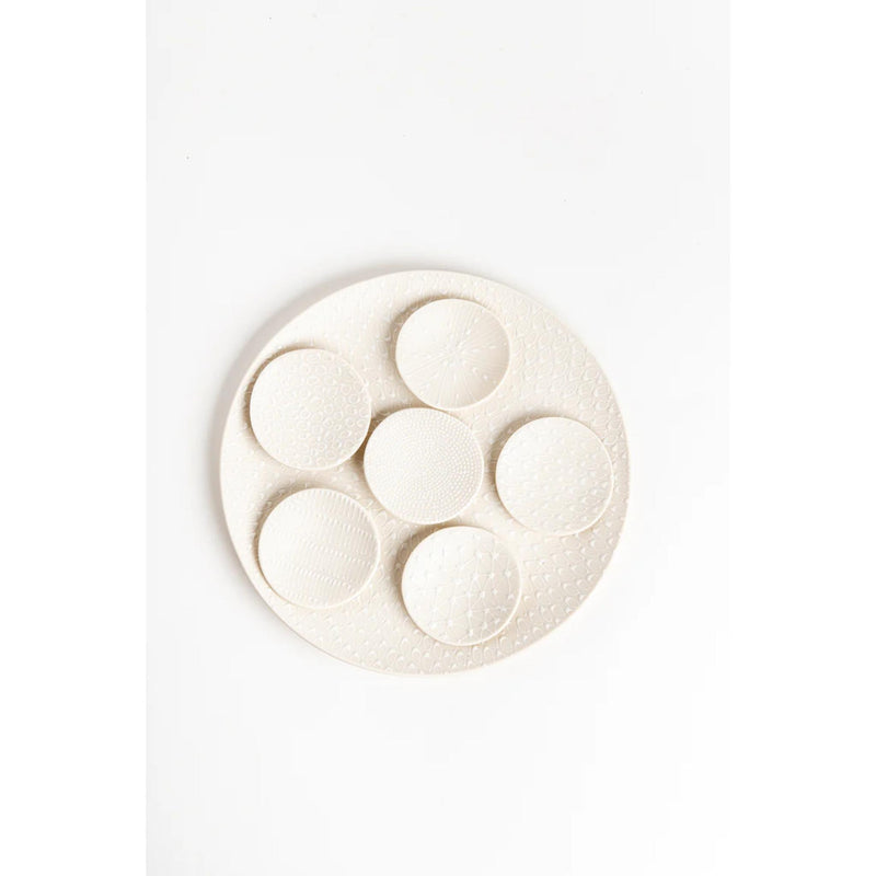 Ceramic Porcelain Seder Plate with dishes in White with Patterns by Maiyan