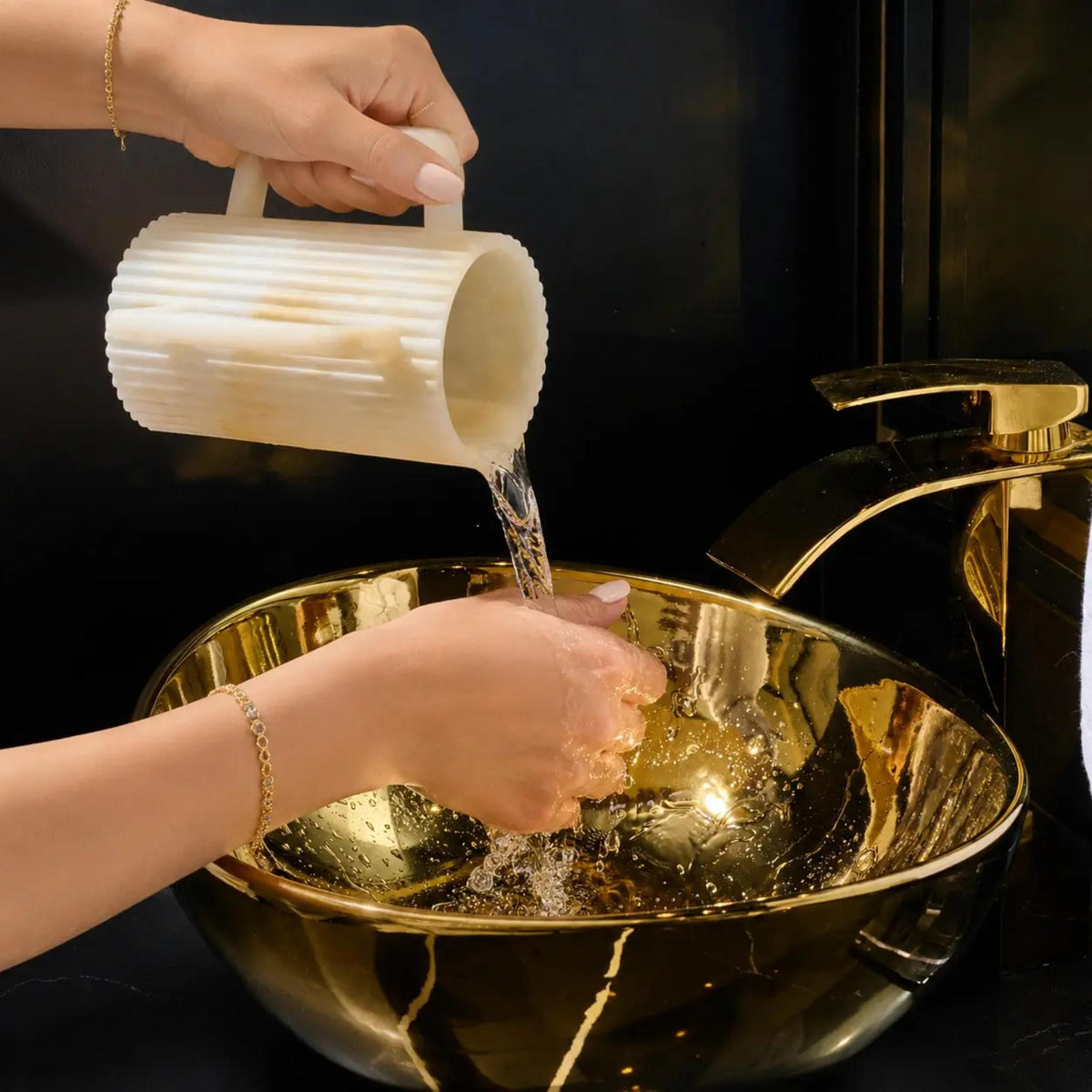 Fluted Resin Netilat Yadayim Washing Cup in White Gold by Waterdale Collection