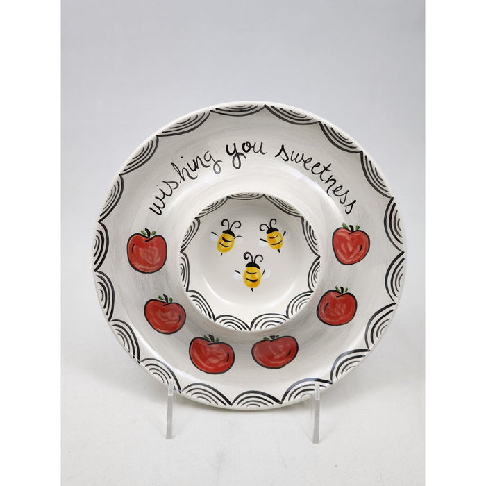 Hand Painted Ceramic Rosh Hashanah Apple and Honey Dish 'Wishing you Sweetness' by Suzaluna