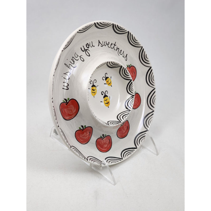 Hand Painted Ceramic Rosh Hashanah Apple and Honey Dish 'Wishing you Sweetness' by Suzaluna
