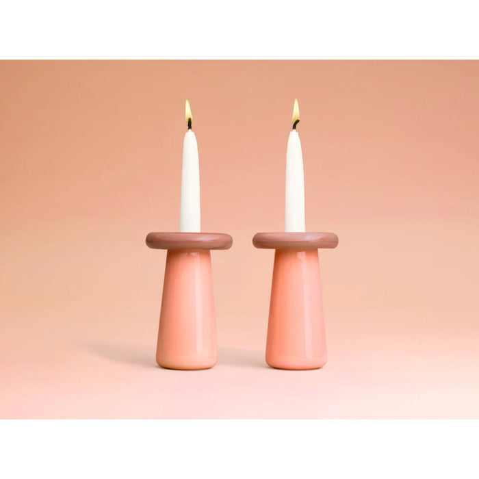 Mushroom Candlesticks in Rose/Coral by Tchotchke