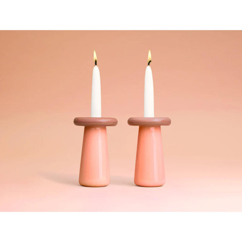 Mushroom Candlesticks in Rose/Coral by Tchotchke