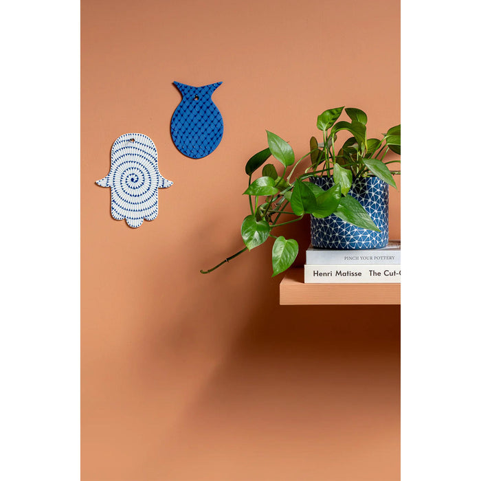Handmade Ceramic Hamsa with Blue Spiral by Maiyan