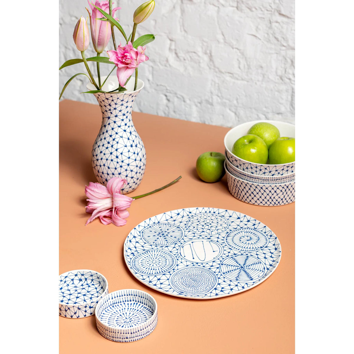 Ceramic Porcelain Seder Plate in White with Blue with Patterns by Maiyan
