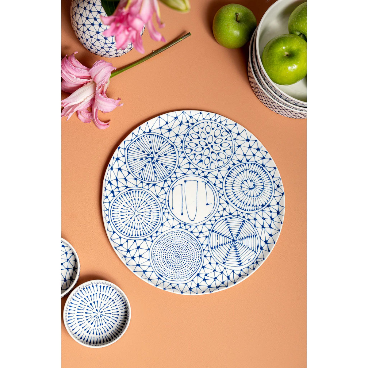 Ceramic Porcelain Seder Plate in White with Blue with Patterns by Maiyan