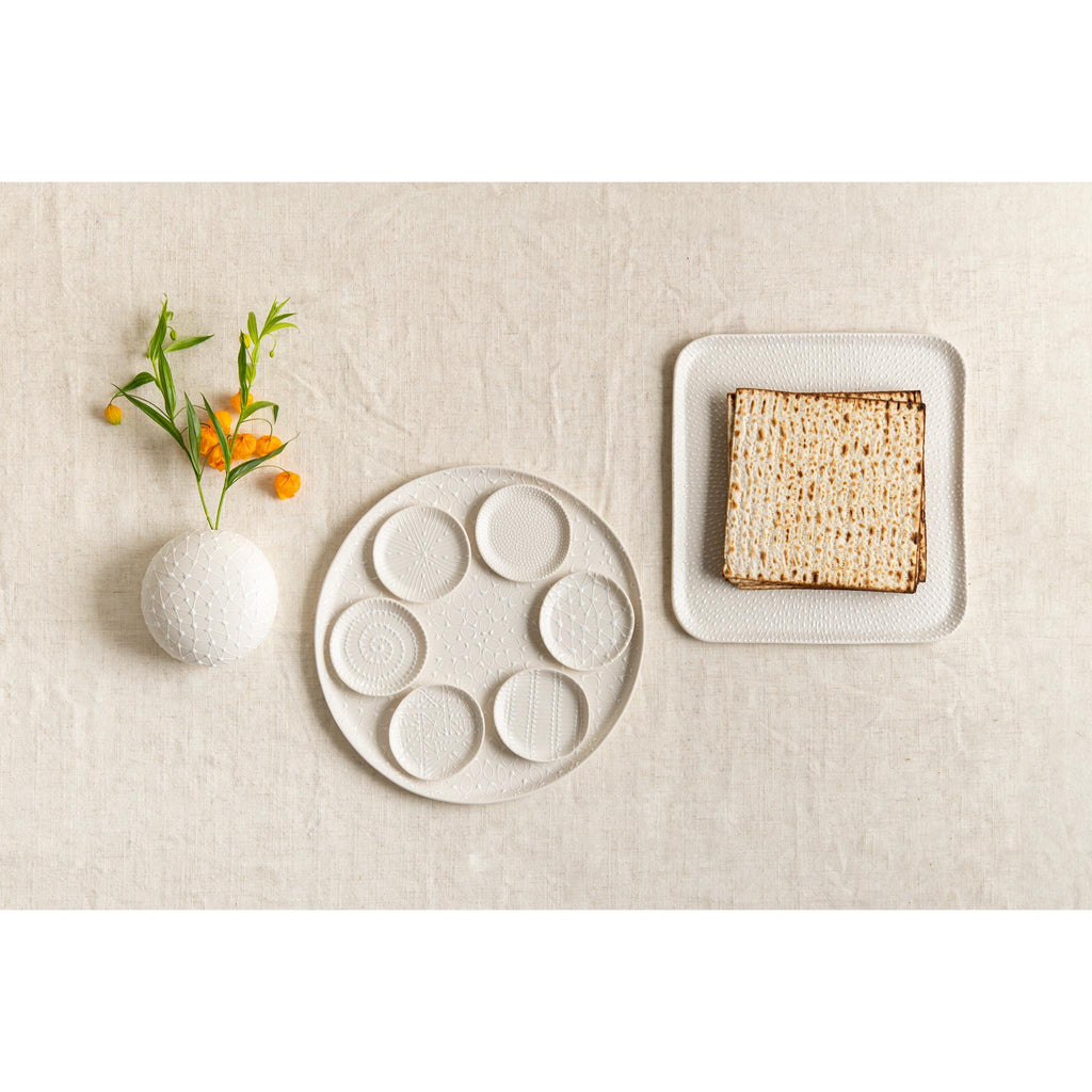 Ceramic Porcelain Textured Matzah Tray in White by Maiyan