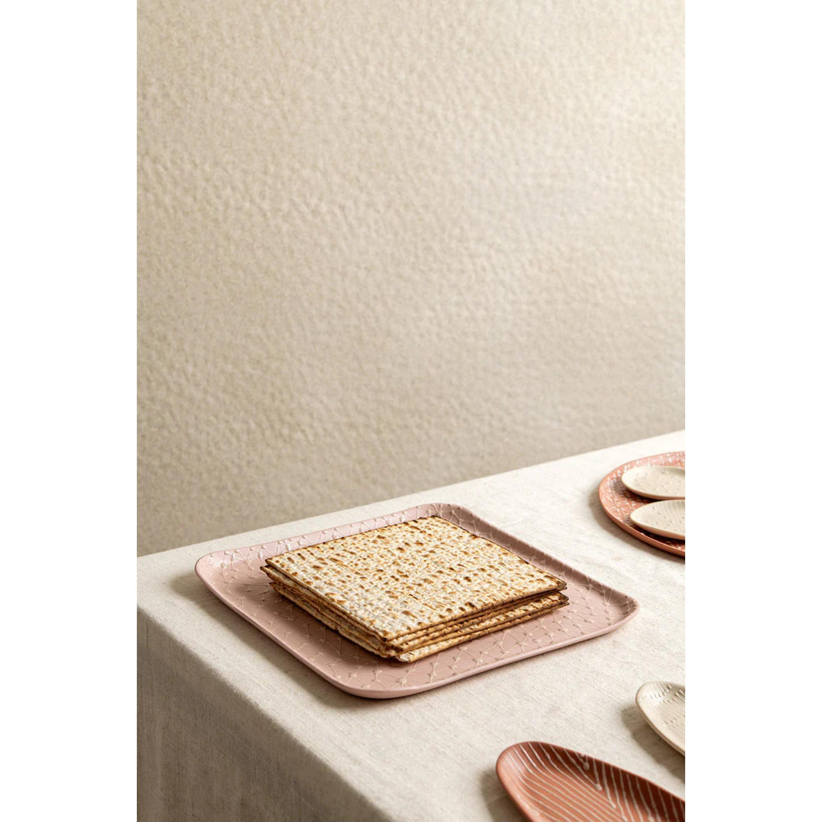 Ceramic Porcelain Textured Matzah Tray in White by Maiyan