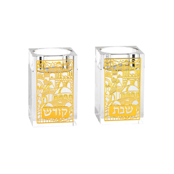 Jerusalem Gold Square Crystal Candle Holders by Aulicia
