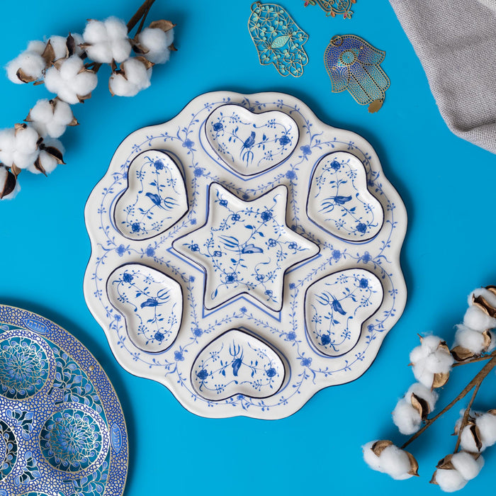 Hearts and Star Of David Ceramic Seder Plate, Replica Vienna 1900's By the Israel Museum