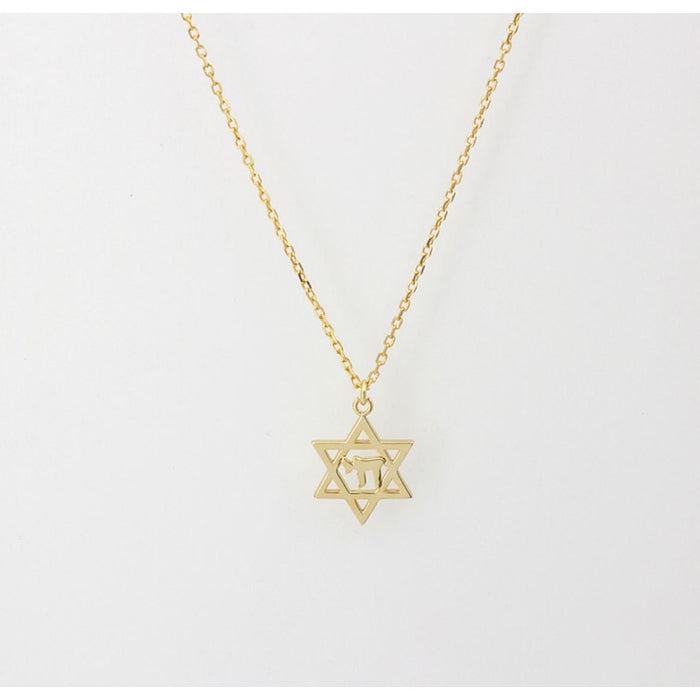 Star of David and Chai Pendant Necklace in Gold by Penny Levi