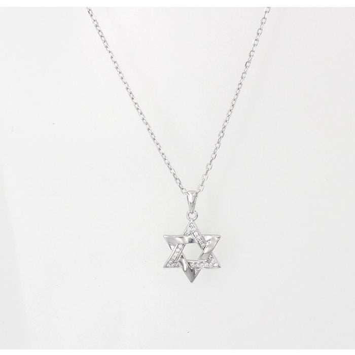 Star of David Pendant Necklace in Silver with half CZ Stones and half Silver by Penny Levi