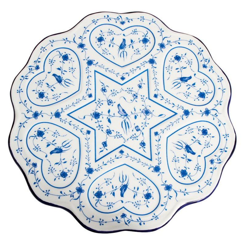 Hearts and Star Of David Ceramic Seder Plate, Replica Vienna 1900's By the Israel Museum
