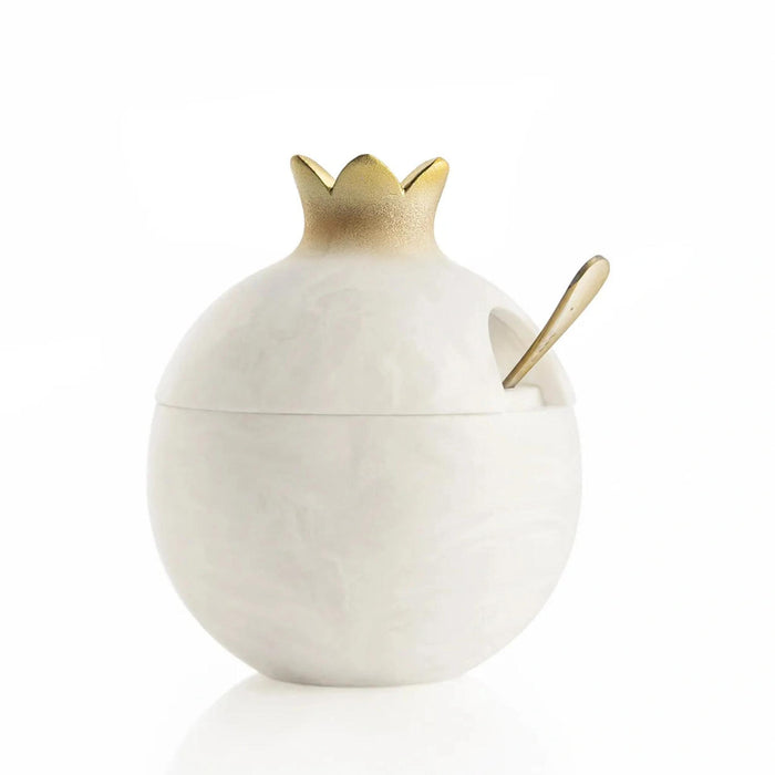 Resin Pomegranate Honey Dish and Spoon in Marble by Waterdale Collection