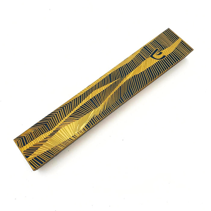 Art Deco Lines Mezuzah Gold Small on Black by Metalace Art