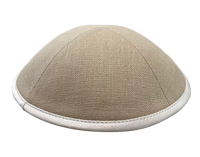 Linen Taupe Kippot with White Satin Trim by KW