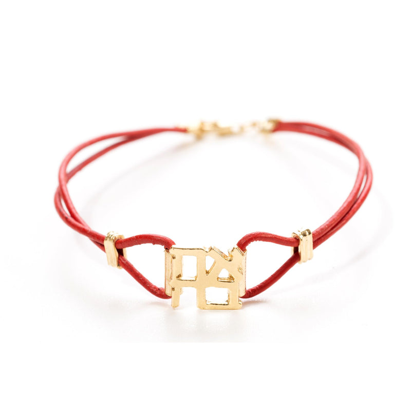 Ahava Gold Plated on Silver and Red Leather Bracelet