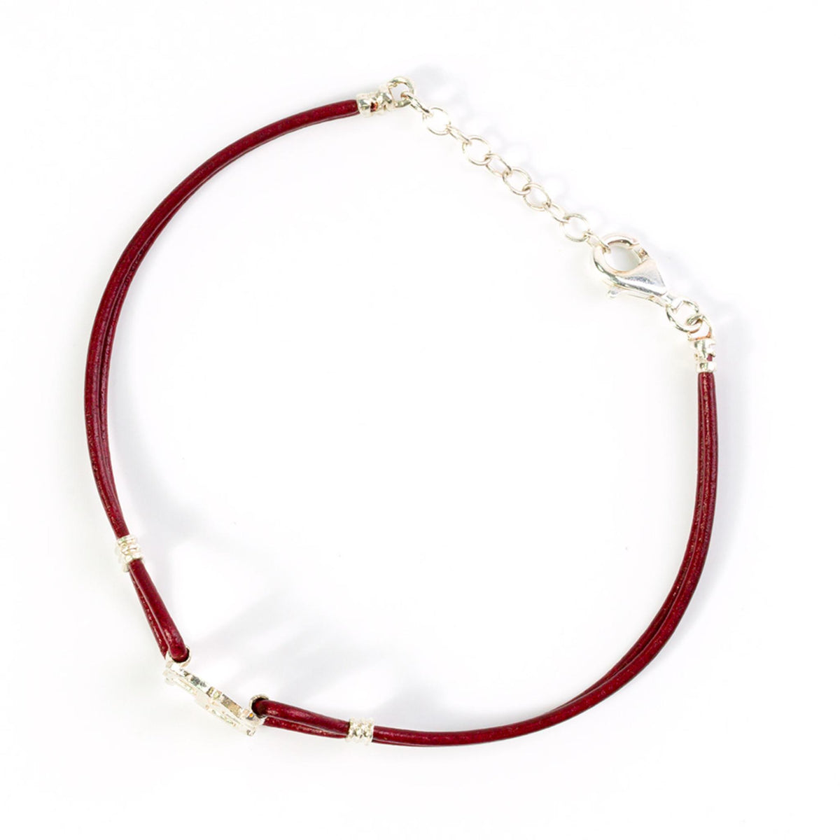 Ahava Silver and Red Leather Bracelet by the Israel Museum