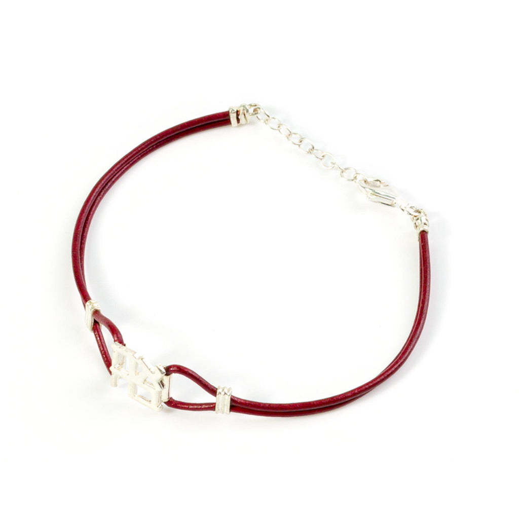Ahava Silver and Red Leather Bracelet