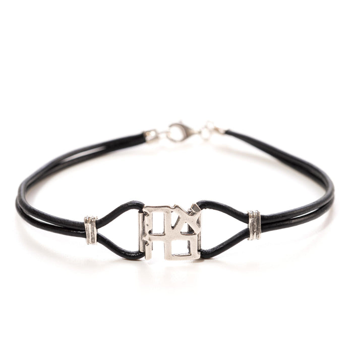 Ahava Silver and Black Leather Bracelet