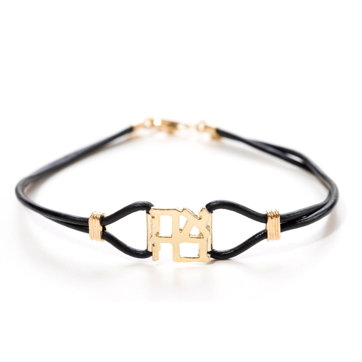 Ahava Gold Plated and Black Leather Bracelet