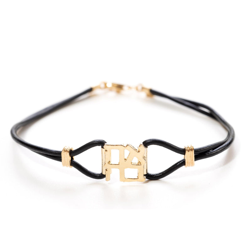 Ahava Gold Plated and Black Leather Bracelet by the Israel Museum