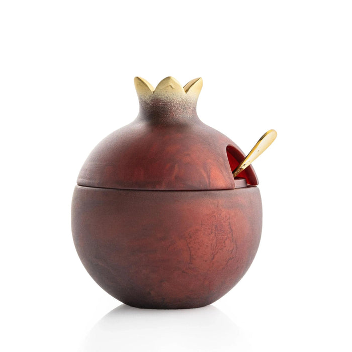 Resin Pomegranate Honey Dish and Spoon in Red by Waterdale Collection