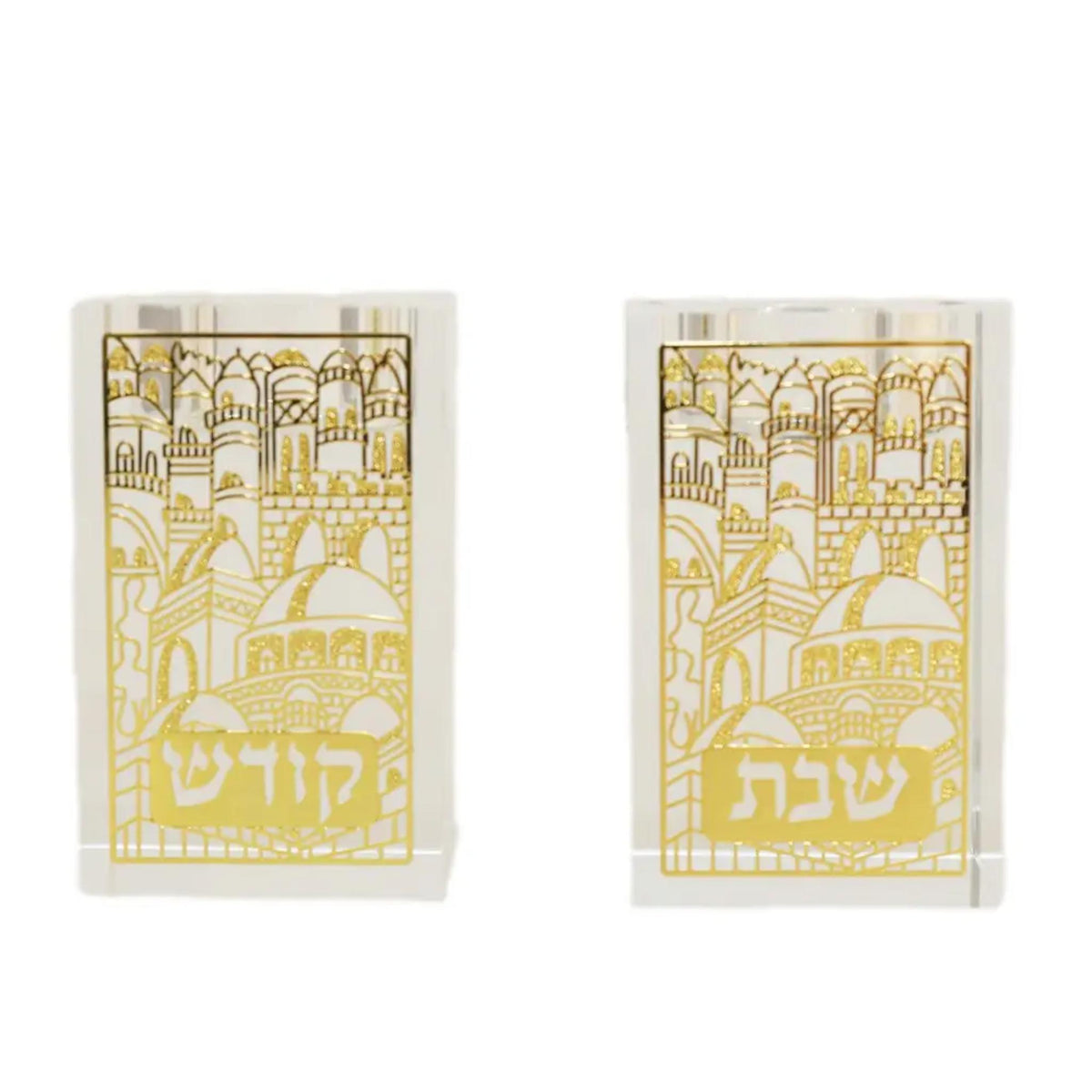 Jerusalem Gold Square Crystal Candle Holders by Aulicia