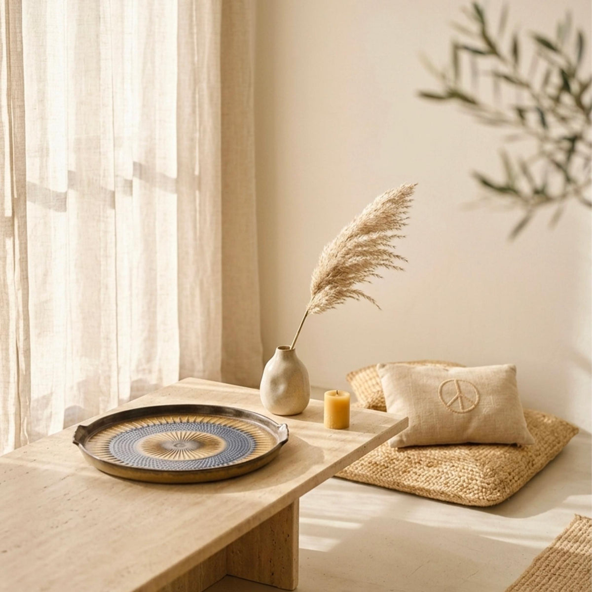 Blue and Gold Evil Eye Tray (30cm) by Aulicia