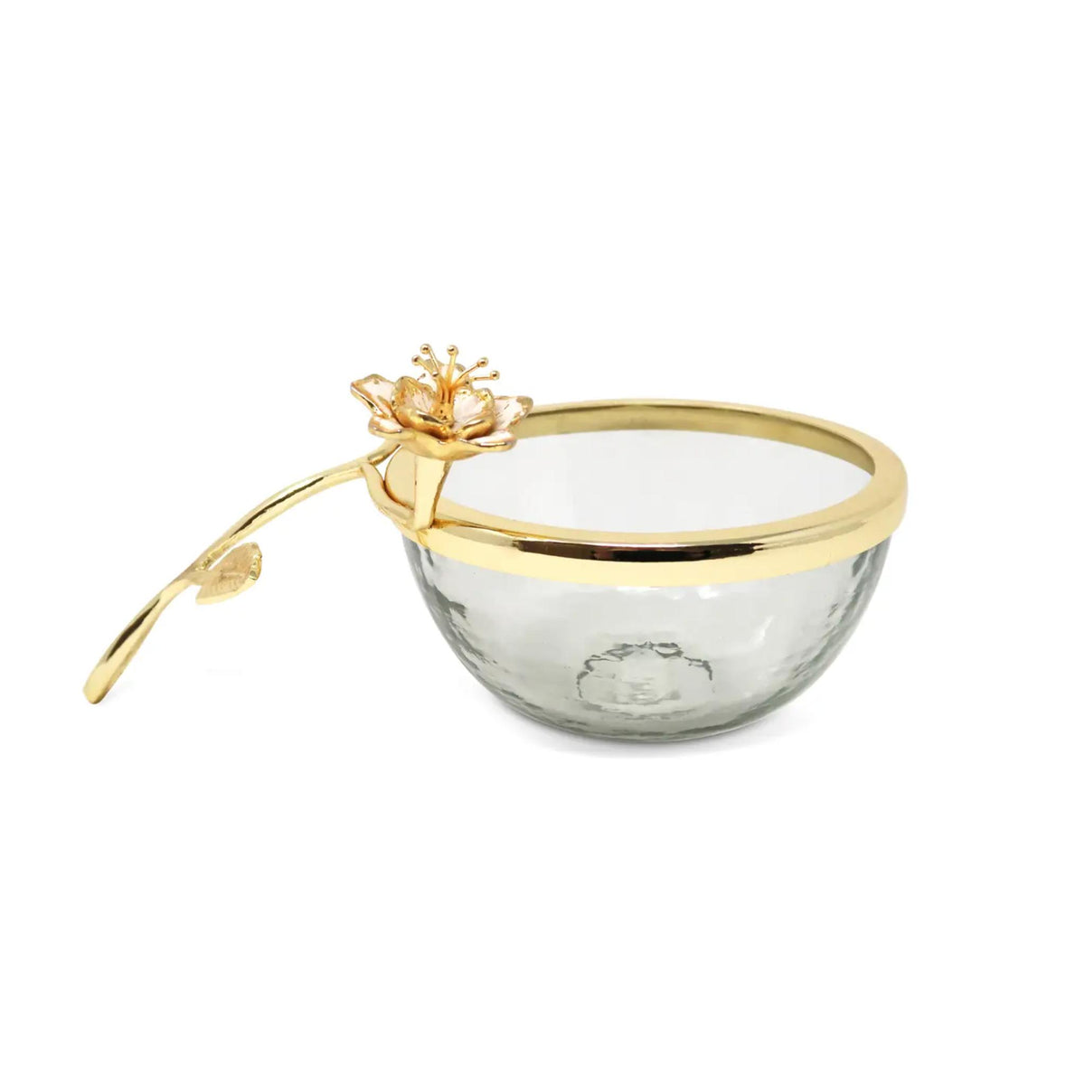 Glass Honey Dish with Gold Enamel Flower Design