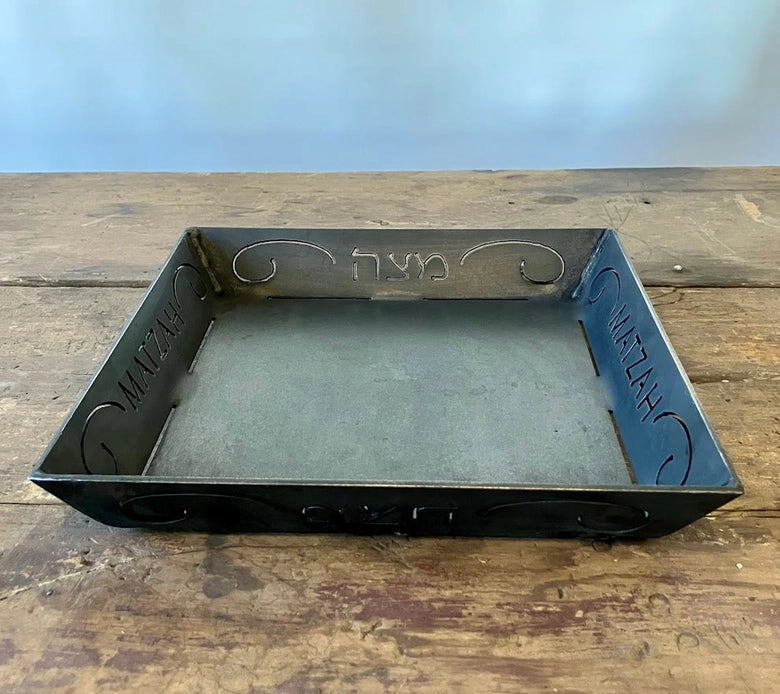 Flame Cut Steel Matzah Tray by Steven Bronstein