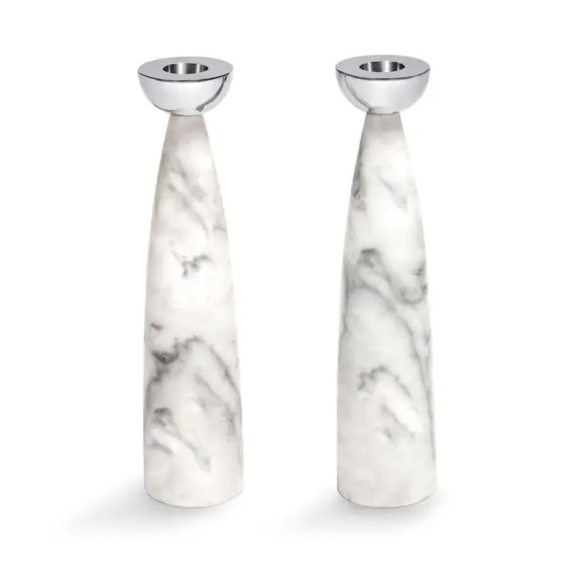 Coluna Candle Holders in Marble and Silver by Anna New York